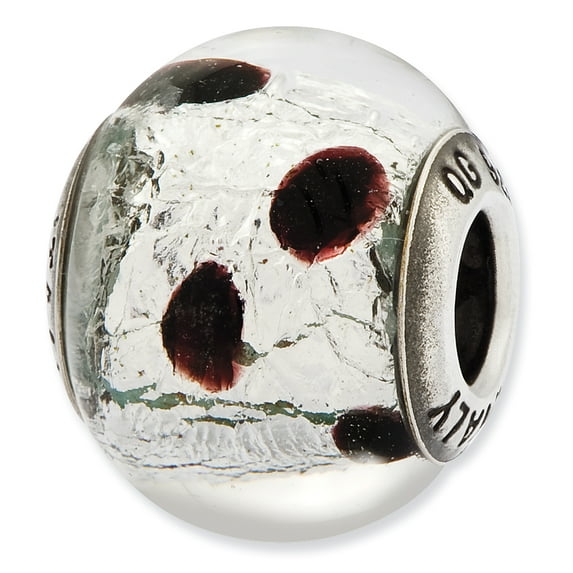 Sterling Silver Reflections Italian Murano Silver & Burgandy Glass Bead