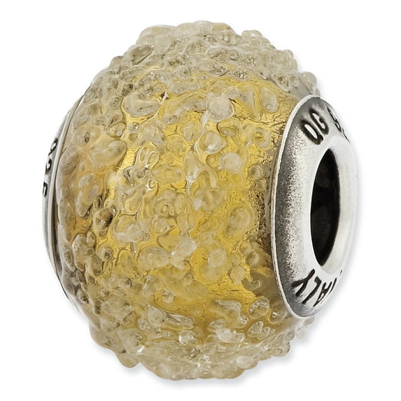 Sterling Silver Reflections Italian Olive Textured Glass Bead