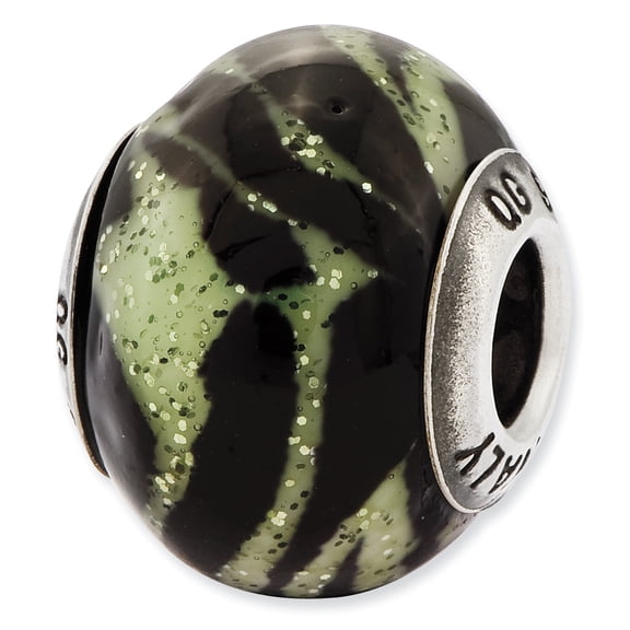 Reflection Beads Sterling Silver Reflections Italian Pink & Green Stripes Glass Bead