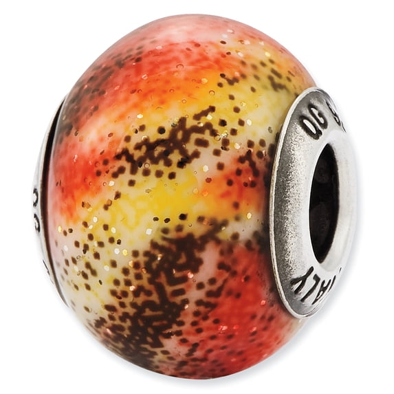 Sterling Silver Reflections Italian Red & Yellow Glass Bead