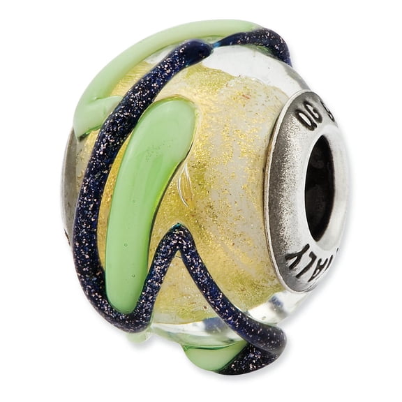 Reflection Beads Sterling Silver Reflections Italian Yellow w/Blue & Green Textured Lines Gl