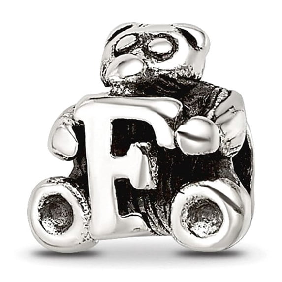 925 Sterling Silver Oxidized Reflections Letter Name Personalized Monogram Initial F Bead Charm 7.27x7.27mm Wide Pendant
