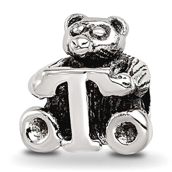 925 Sterling Silver Oxidized Reflections Letter Name Personalized Monogram Initial T Bead Charm 7.27x7.27mm Wide Pendant