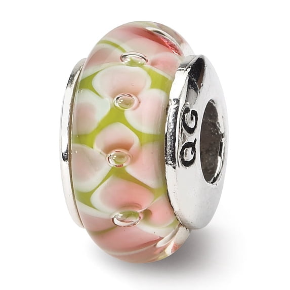 Reflection Beads Sterling Silver Reflections Pink Floral Hand-blown Glass Bead
