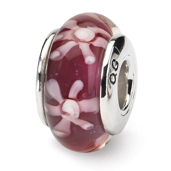 Reflection Beads Sterling Silver Reflections Purple Floral Hand-blown Glass Bead