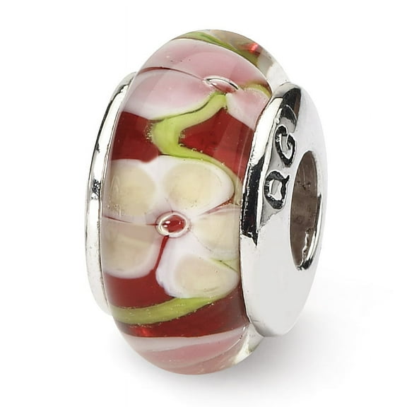 Reflection Beads Sterling Silver Reflections Red Floral Hand-blown Glass Bead