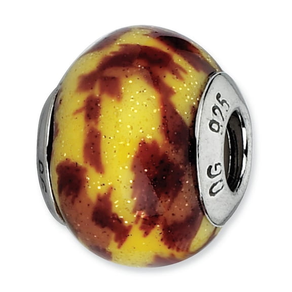 Reflection Beads Sterling Silver Reflections Yellow & Brown Glitter Overlay Glass Bead