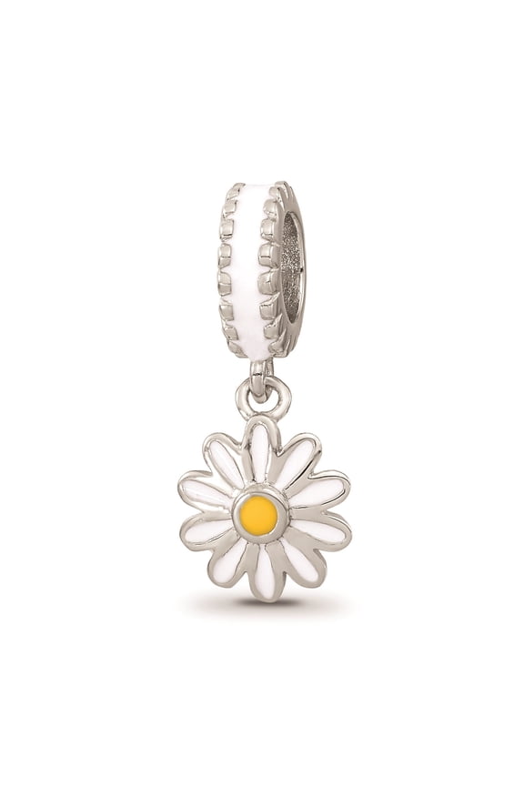 Sterling Silver Rhodium Plated Enameled Daisies Dangle Charm