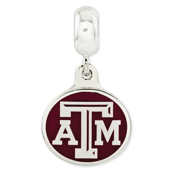 Reflection Beads Sterling Silver Texas A & M University Collegiate Enameled Dangle Bead