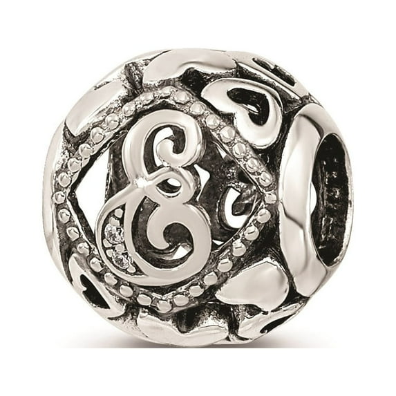 Reflection Beads Sterling Silver White CZ Cut Out Hearts Letter E Initial Charm