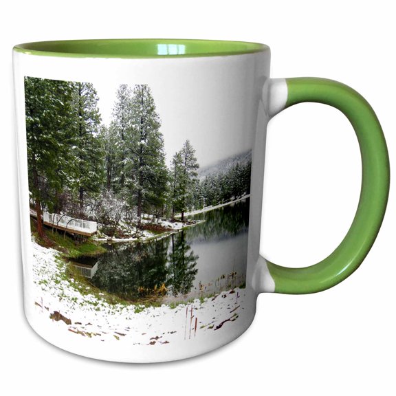 3drose, Reflection in the Dixie National Forest of Utah with Pines and a Lake, 11oz Two-tone Green Mug