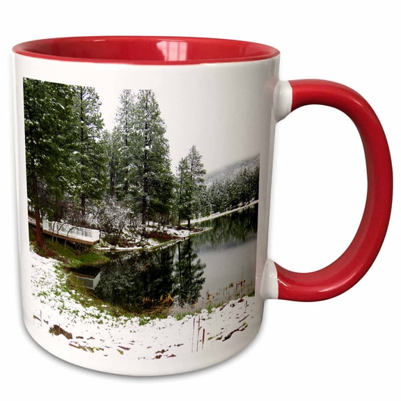3drose, Reflection in the Dixie National Forest of Utah with Pines and a Lake, 11oz Two-tone Red Mug