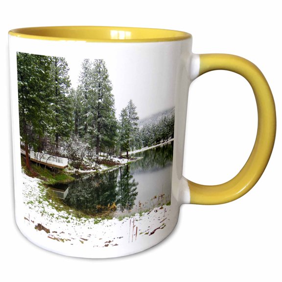 3drose, Reflection in the Dixie National Forest of Utah with Pines and a Lake, 11oz Two-tone Yellow Mug
