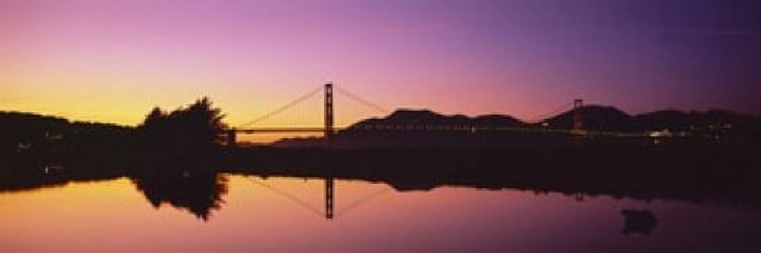 Reflection Of A Suspension Bridge On Water Golden Gate Bridge San Francisco California USA Canvas Art - Panoramic Images (18 x 6)