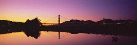 Reflection Of A Suspension Bridge On Water Golden Gate Bridge San Francisco California USA Canvas Art - Panoramic Images (36 x 12)