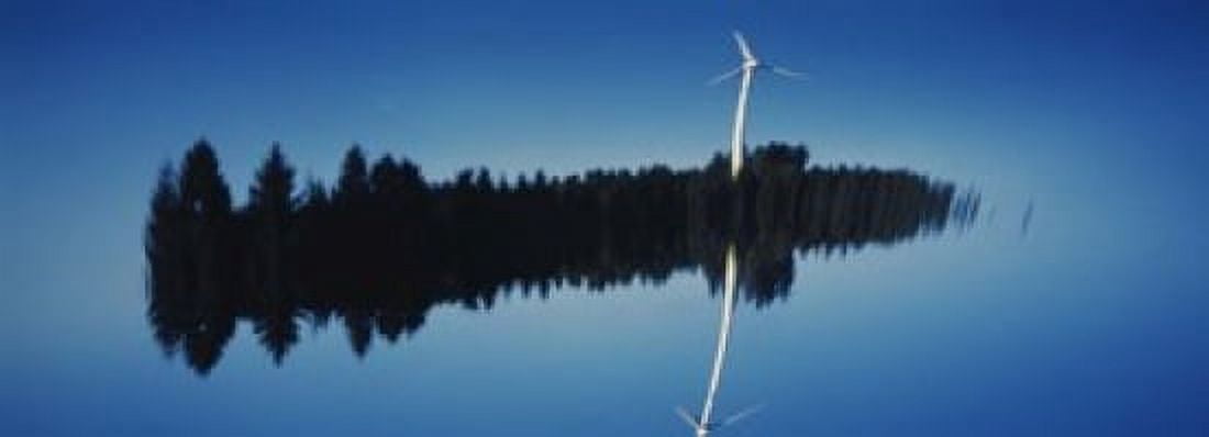Reflection Of A Wind Turbine And Trees On Water Black Forest Germany Canvas Art - Panoramic Images (18 x 7)
