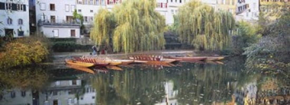 Reflection Of Buildings And Trees On Water Neckar River Tuebingen Baden-Wurttemberg Germany Canvas Art - Panoramic Images (18 x 7)