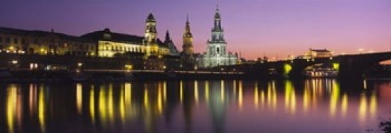 Reflection Of Buildings On Water At Night Dresden Germany Canvas Art - Panoramic Images (36 x 13)