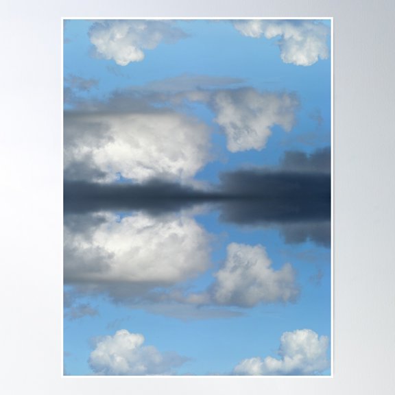 Reflection Of Fluffy Cumulus Clouds In Blue Sky Poster Wall Art, Modern Wall Decor, 24x36 UNFRAMED