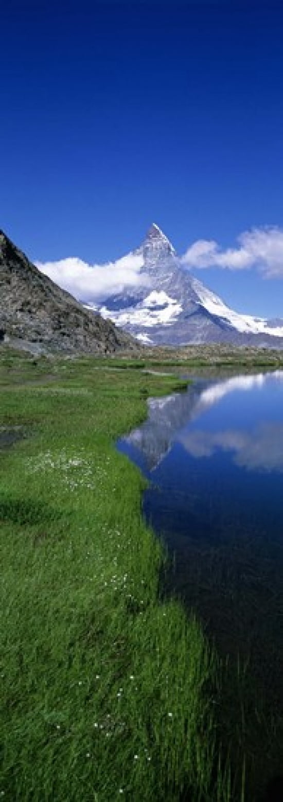 Reflection Of Mountain In Water Riffelsee Matterhorn Switzerland Canvas Art - Panoramic Images (36 x 13)