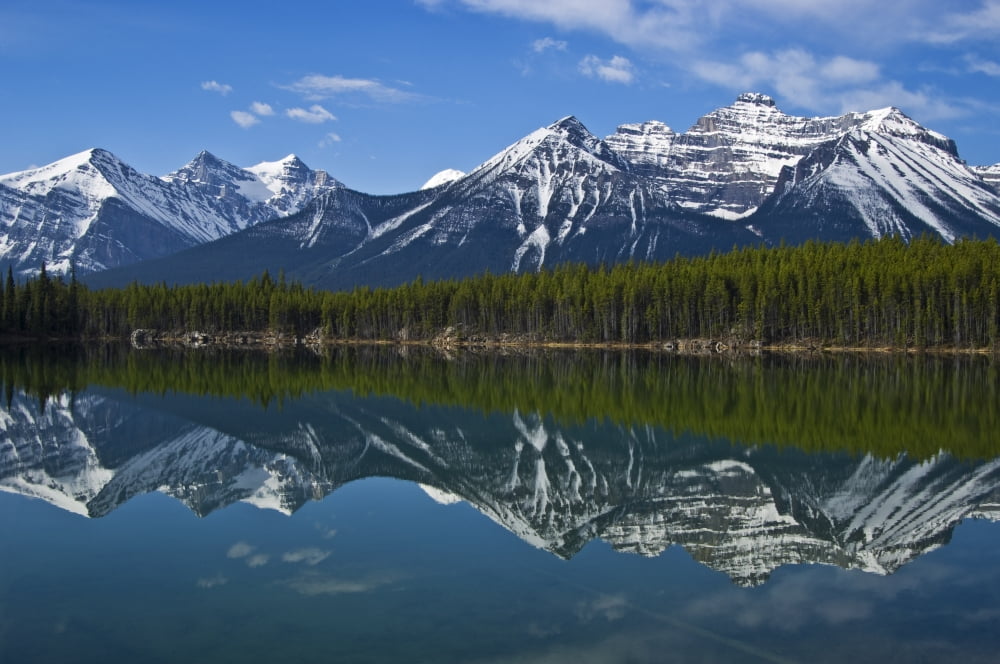 Reflection Of Mountains In Herbert Lake Banff National Park Alberta Canvas Art - Mike Grandmaison Design Pics (36 x 24)