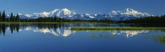 Reflection Of Mountains In Lake Mt Foraker And Mt Mckinley Denali National Park Alaska USA Canvas Art - Panoramic Images (36 x 12)