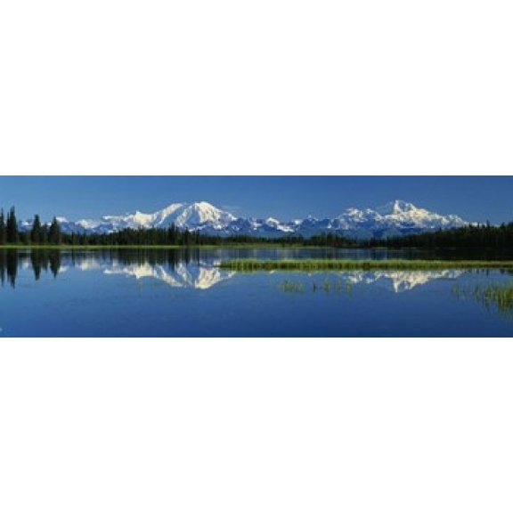 Reflection Of Mountains In Lake, Mt Foraker And Mt Mckinley, Denali National Park, Alaska, USA Poster Print (18 x 6)