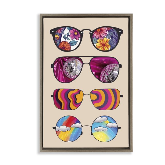 Stupell Industries Reflection Patterned Sunglasses Brown Framed Floater Canvas Wall Art, design by CAD Designs, 25 x 17