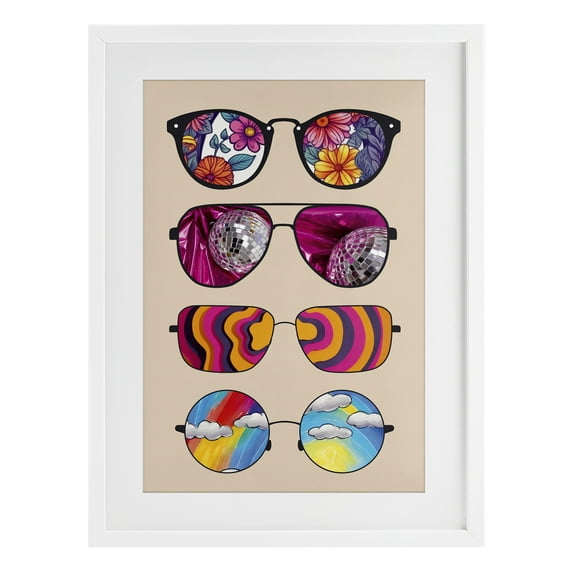 Stupell Industries Reflection Patterned Sunglasses White Framed Print Under Glass, design by CAD Designs, 20 x 14