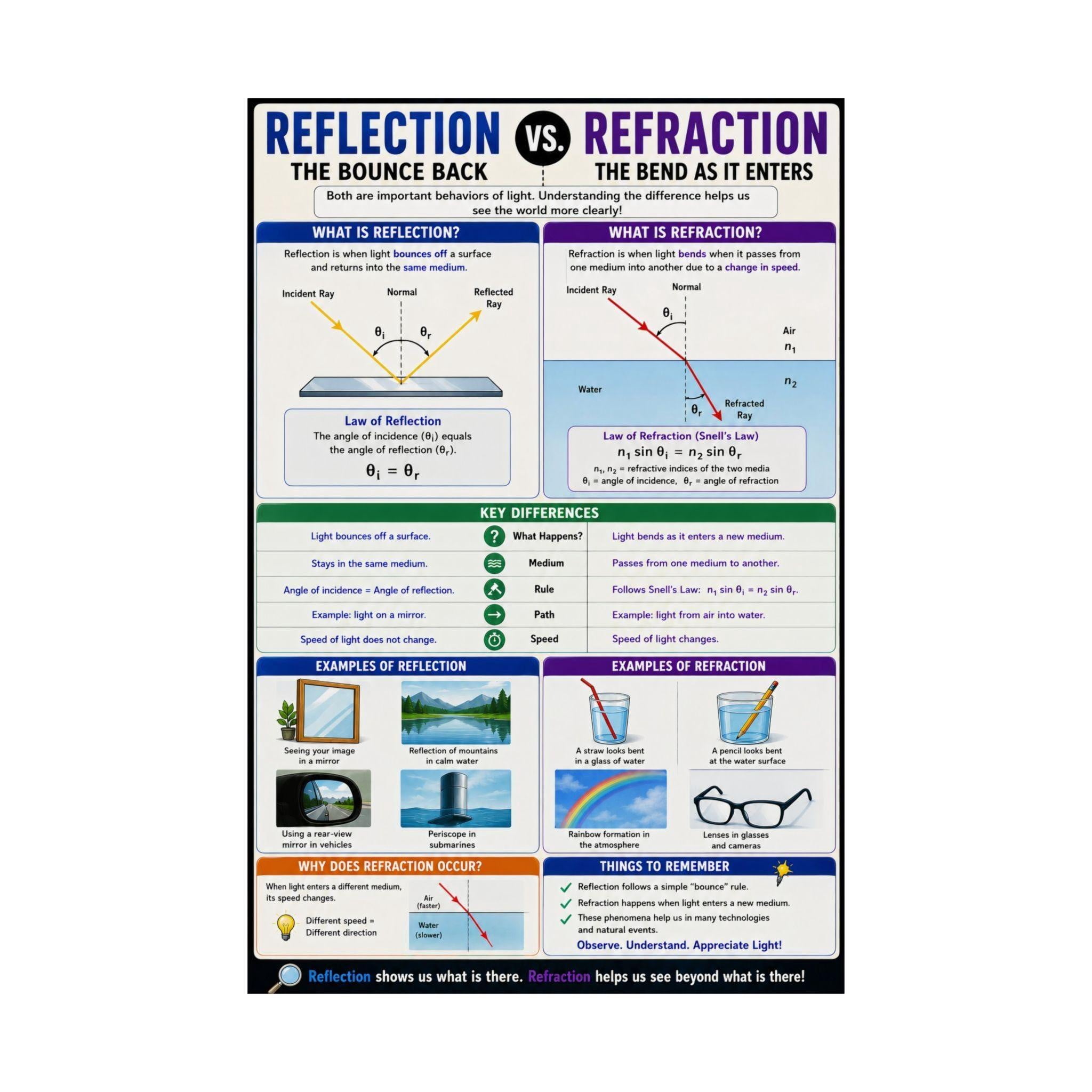 Reflection Refraction Physics Poster Educational - Walmart.com