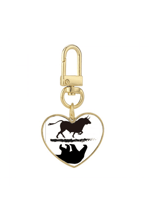 Reflection Stock Market Bull Gold Heart Keychain Metal Keyring Holder