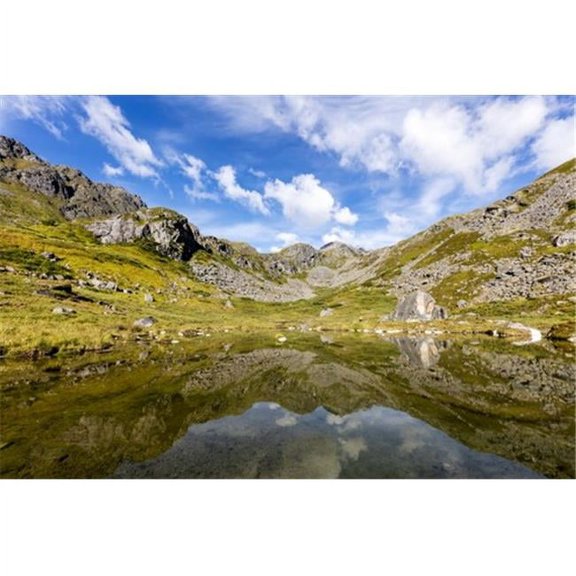 Reflection of The Talkeetna Mountains in a Beaver Pond Near Reed Lakes Trail in Hatcher Pass in Southcentral Alaska Sum Poster Print by Ray Bulson - 19 x 12