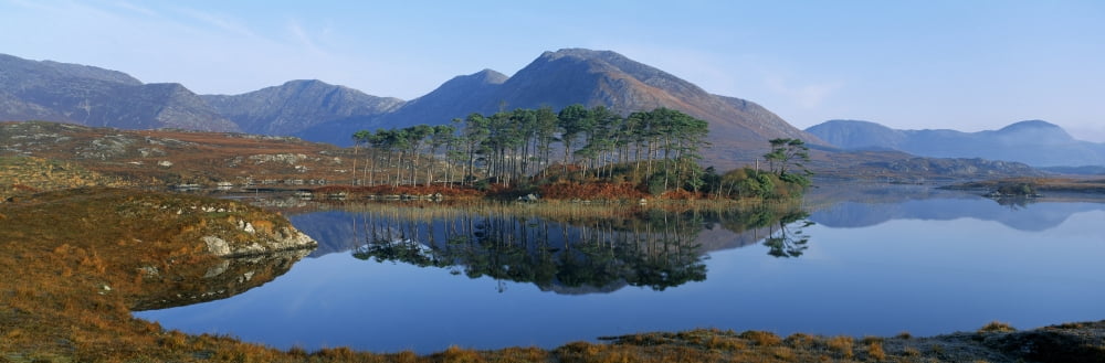 Reflection Of Trees And Mountains In A Lake Derryclare Lough Twelve Bens Connemara County Galway Republic Of Ireland Canvas Art - The Irish Image Collection Design Pics (34 x 11)