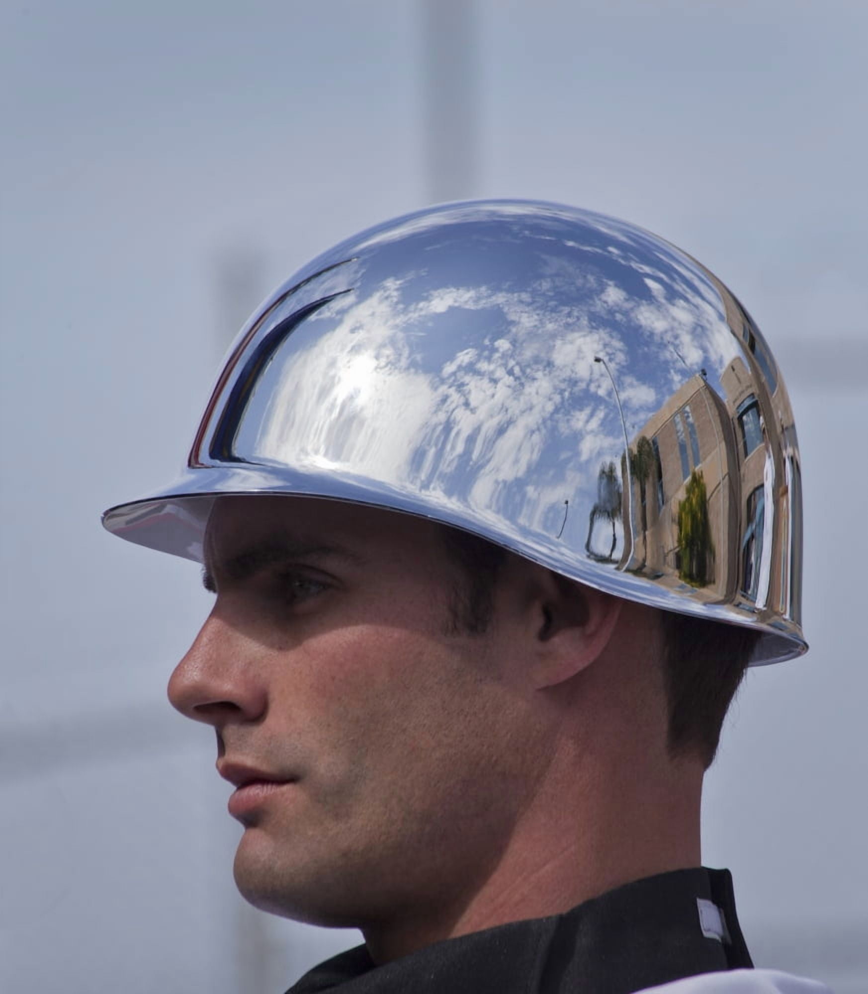 Reflection in a color guardsmans chrome-plated helmet Canvas Art - Michael WoodStocktrek Images (27 x 30)