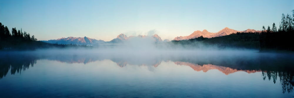 Reflection of mountains in a lake Little Redfish Lake Sawtooth Mountains Sawtooth National Recreation Area Idaho USA Canvas Art - Panoramic Images (6 x 18)