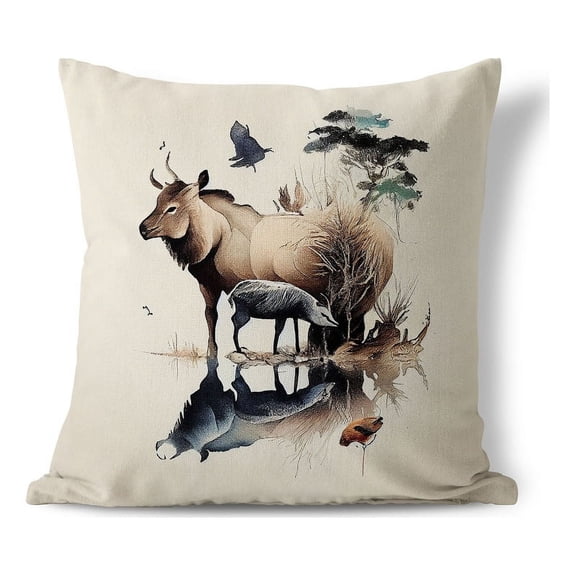 Reflection of Deer Throw Pillow in Gray 18 x 18