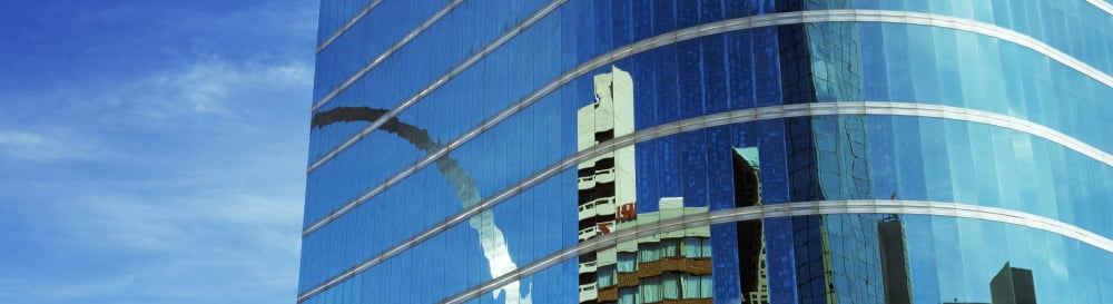 Reflection of Gateway Arch on glass building St Louis Missouri USA Canvas Art - Panoramic Images (36 x 12)
