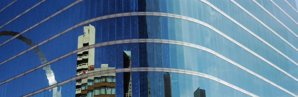 Reflection of Gateway Arch on glass building St Louis Missouri USA Canvas Art - Panoramic Images (36 x 12)