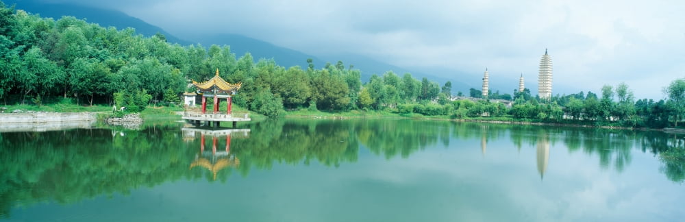 Reflection of Pagoda Pavilion in Dali Yunnan Province Peoples Republic of China Canvas Art - Panoramic Images (27 x 9)