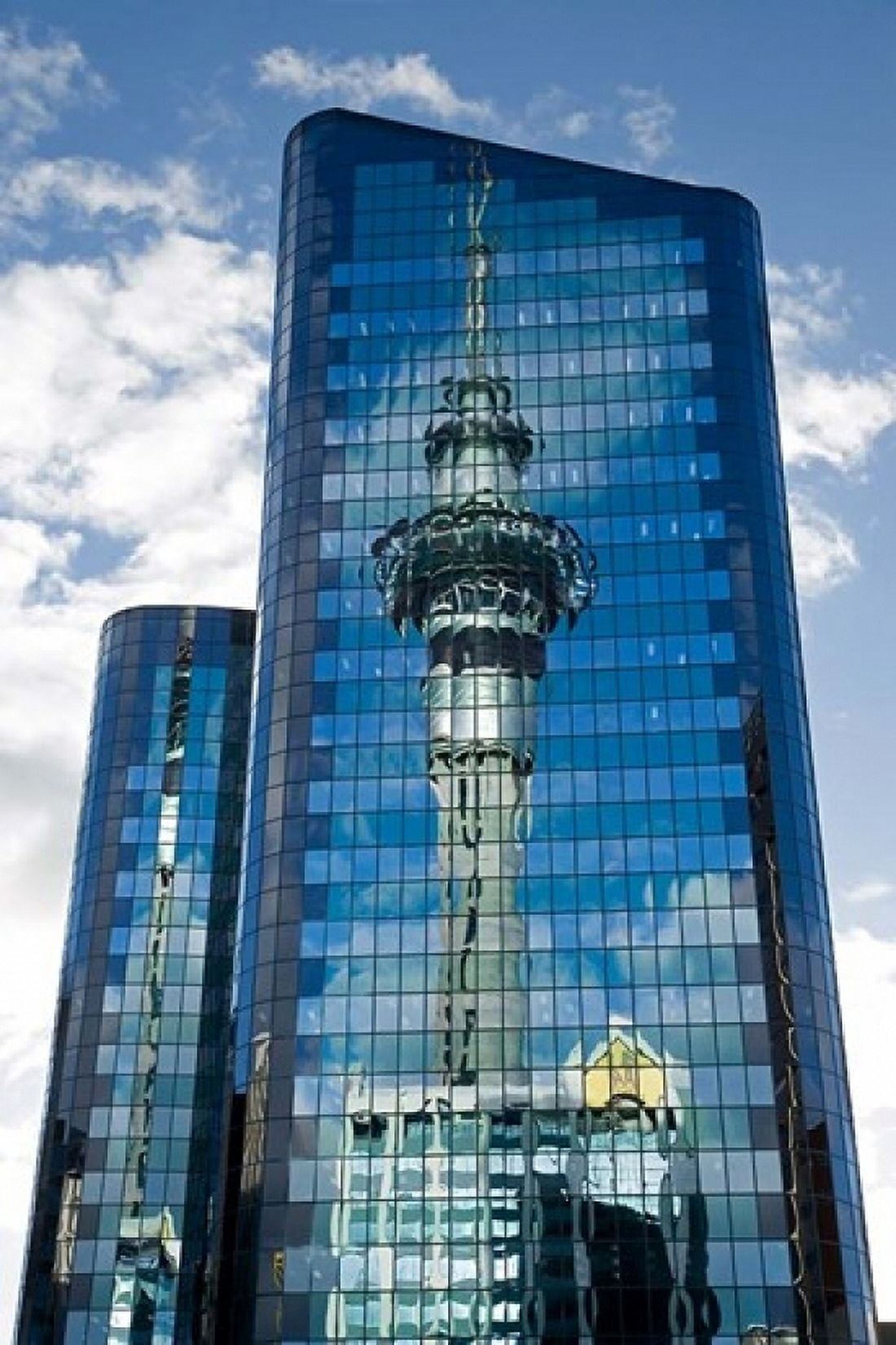 Reflection of Skytower in Office Building Auckland North Island New Zealand Canvas Art - David Wall DanitaDelimont (12 x 17)