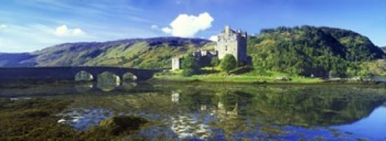 Reflection of a castle and a mountain in water Eilean Donan Castle Loch Duich Scotland Canvas Art - Panoramic Images (36 x 13)