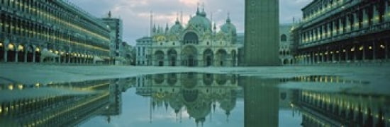 Reflection of a cathedral on water St Marks Cathedral St Marks Square Venice Veneto Italy Canvas Art - Panoramic Images (36 x 12)