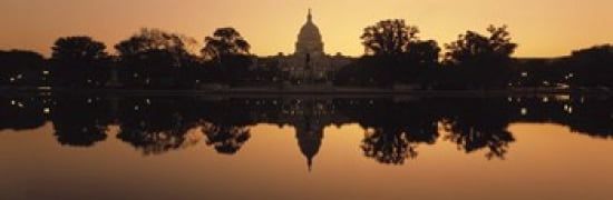 Reflection of a government building in water at dusk Capitol Building Washington DC USA Canvas Art - Panoramic Images (36 x 12)