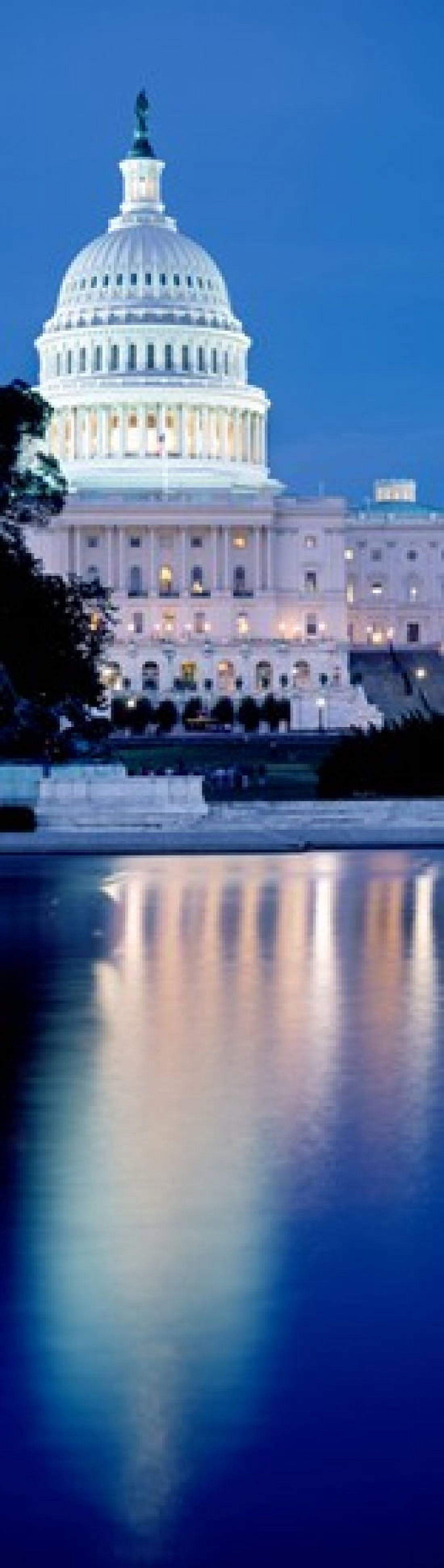 Reflection of a government building in water at dusk Capitol Building Washington DC USA Canvas Art - Panoramic Images (40 x 12)