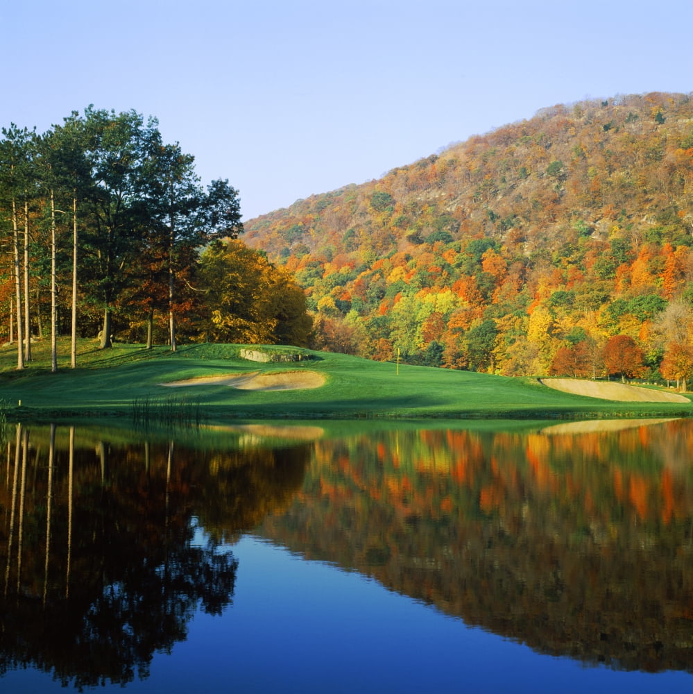 Reflection of a hill on water West Point Golf Course West Point New York State USA Canvas Art - Panoramic Images (24 x 24)