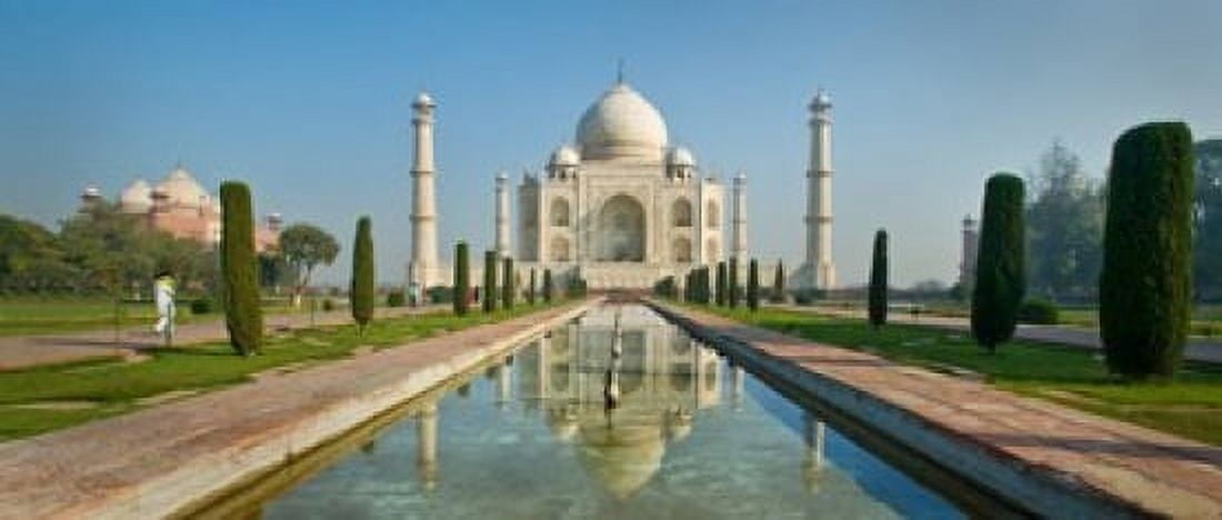 Reflection of a mausoleum in water Taj Mahal Agra Uttar Pradesh India Canvas Art - Panoramic Images (15 x 6)