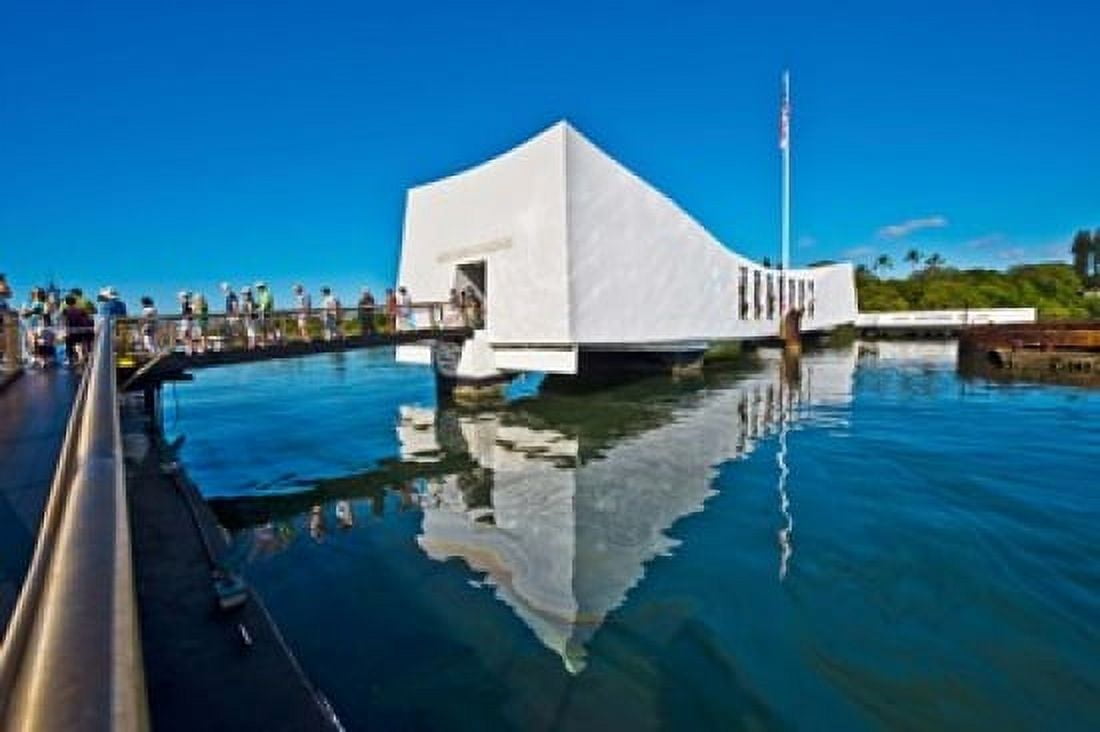 Reflection of a memorial in water USS Arizona Memorial Pearl Harbor Honolulu Hawaii USA Canvas Art - Panoramic Images (36 x 24)
