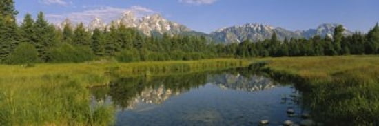 Reflection of a mountain in a lake Grand Teton National Park Wyoming USA Canvas Art - Panoramic Images (36 x 12)