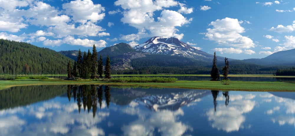 Reflection of a mountain in water Sparks Lake Deschutes County Oregon USA Canvas Art - Panoramic Images (27 x 9)