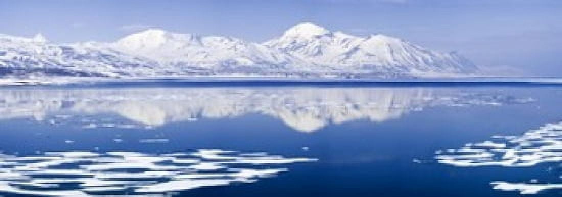 Reflection of a mountain range in an ocean Bellsund Spitsbergen Svalbard Islands Norway Canvas Art - Panoramic Images (18 x 7)